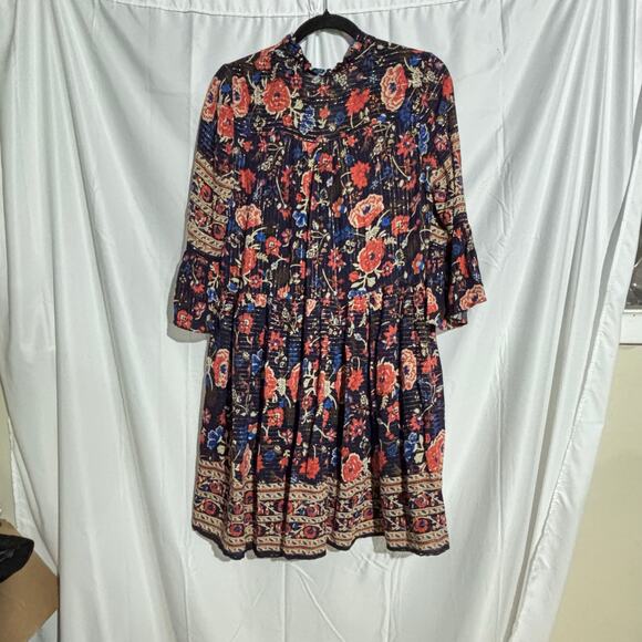 Anthropologie Eri +Ali Tiffany Floral Swing Dress Small | Boho Tiered Mini Dress - Picture 3 of 7